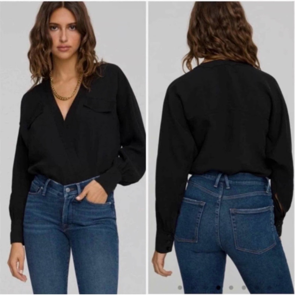Good American Black Utility Surplice Bodysuit Size 3